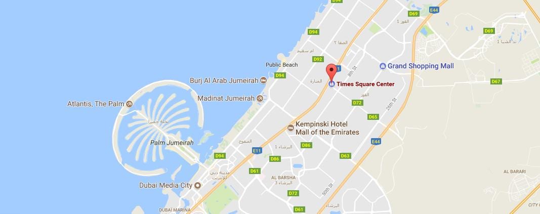 mapa Times Square v Centre Dubaja