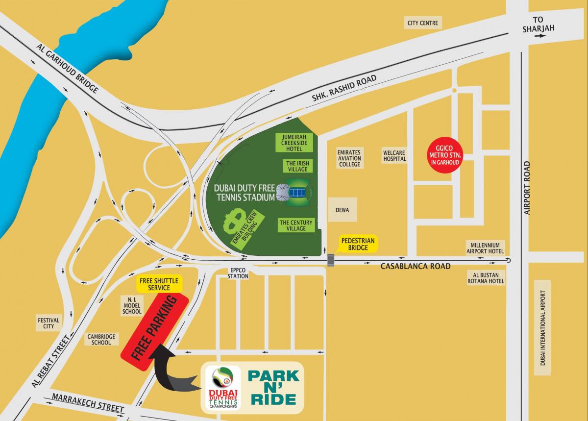 Dubai duty free tennis štadión polohy na mape