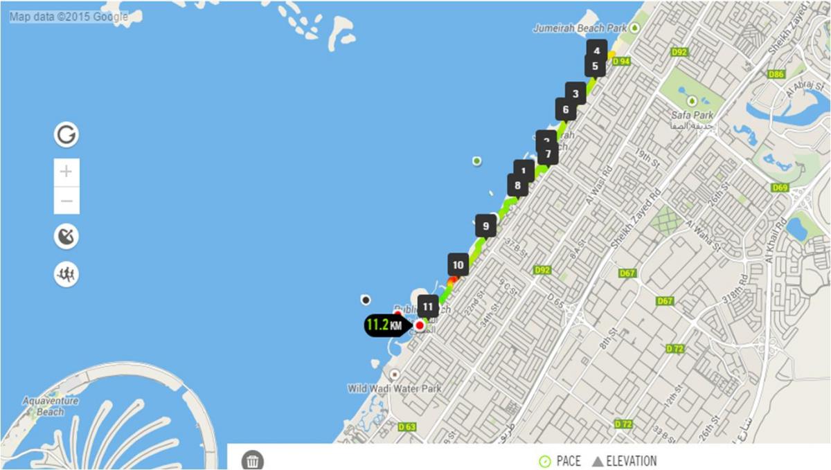 Jumeirah beach bežecká stopa mapu