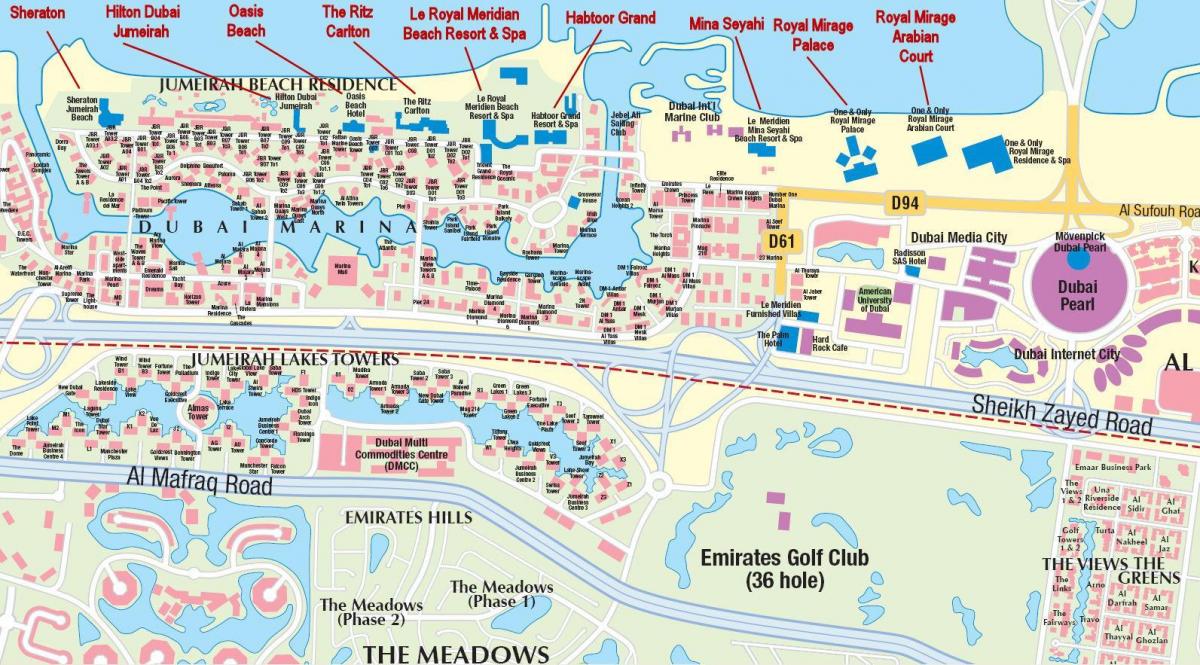 mapa Jumeirah beach Dubaj