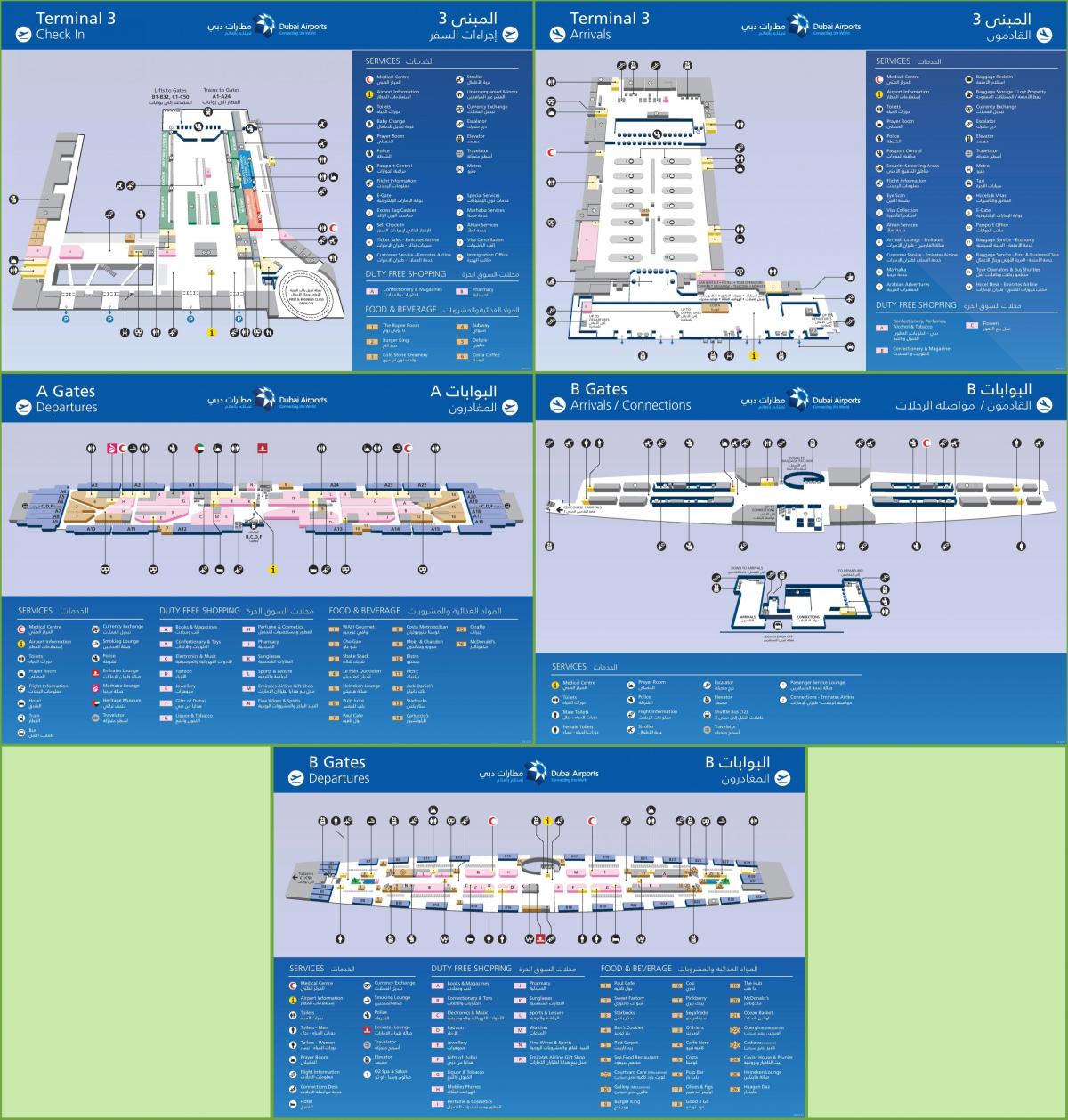terminál 3 Dubai airport mapu