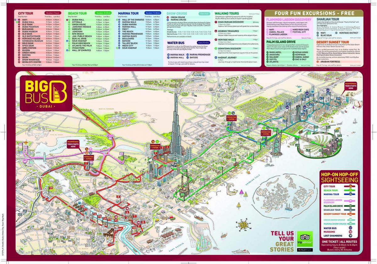 veľký červený autobus Dubaj mapu