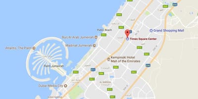 Mapa Times Square v Centre Dubaja